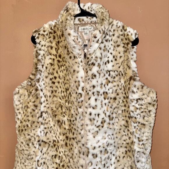Coldwater Creek Faux Fur Tan Animal Print Vest Full Zip Women's - Size Large - Picture 8 of 8